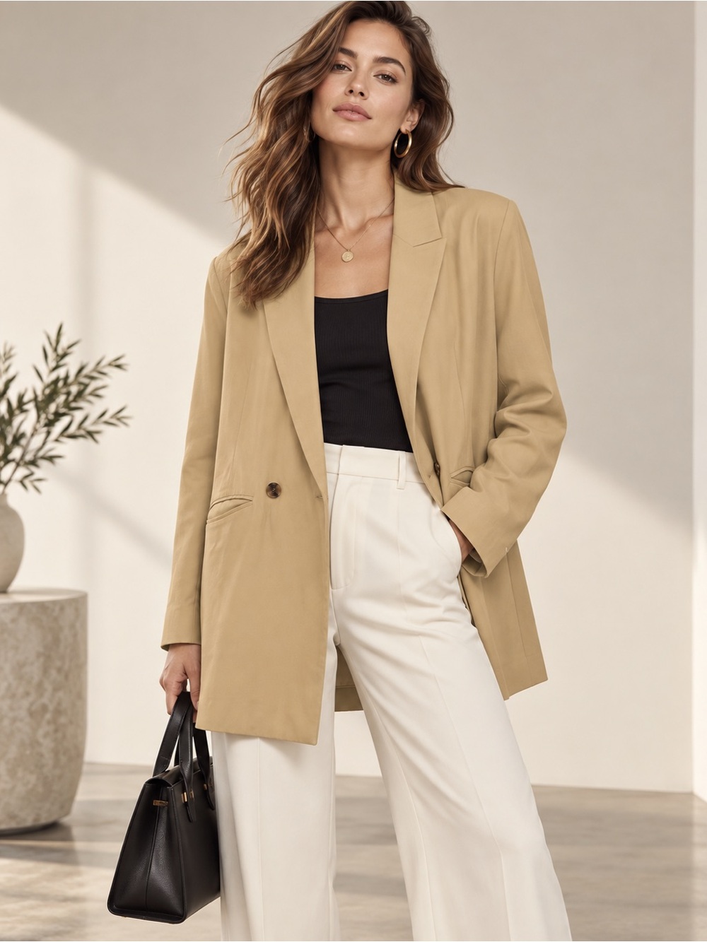 Banana Republic Camel Tan Double Breasted Longline Blazer M
